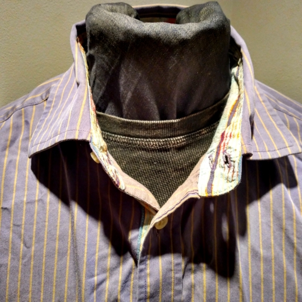 RARE Robert Graham Button Up Striped with Floral Cuffs
